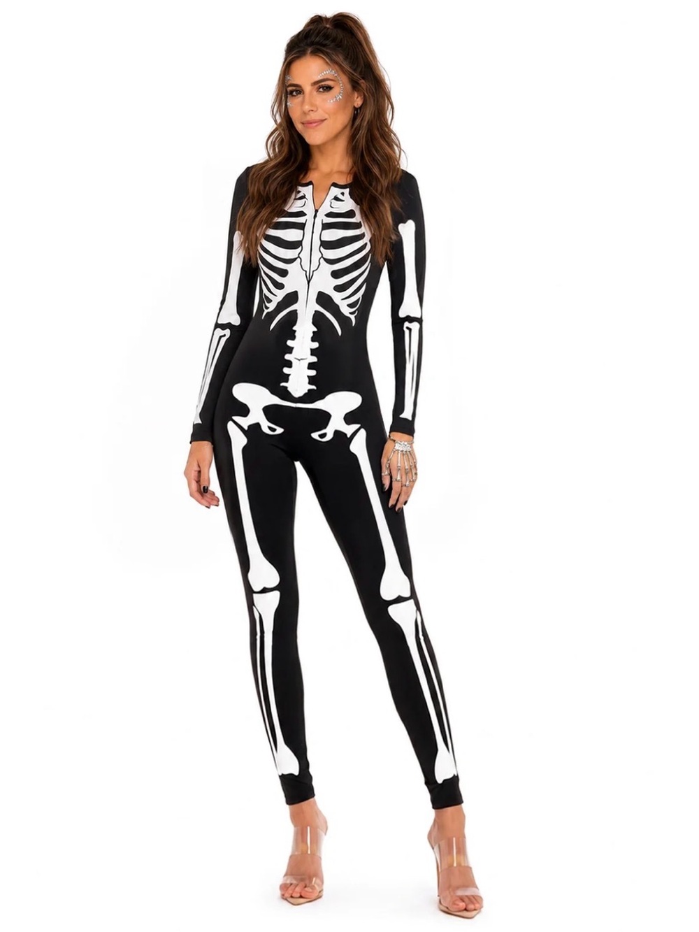 Tipsy Elves Skeleton Bodysuit Women’s Small Halloween Costume Black White